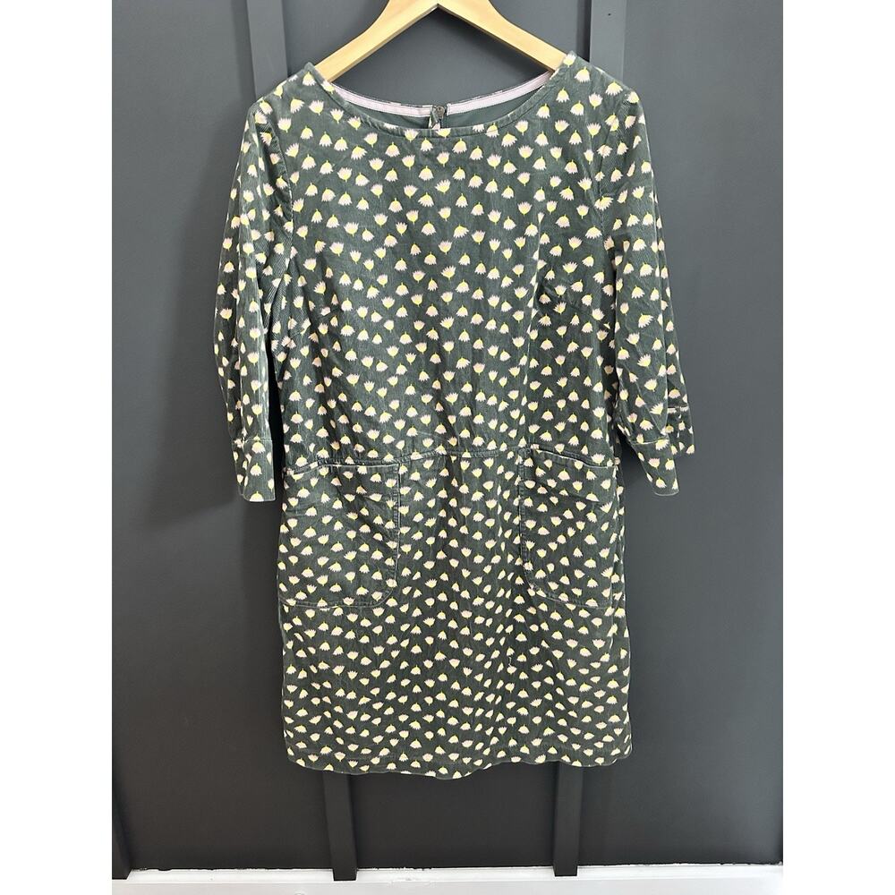 Boden Coraline Corduroy Dress Green Floral Size 10 Knee Length Pockets